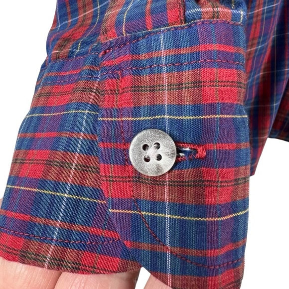 YVES SAINT LAURENT Vintage Men's Medium Plaid Button Down Cotton Blend Shirt - Picture 7 of 7